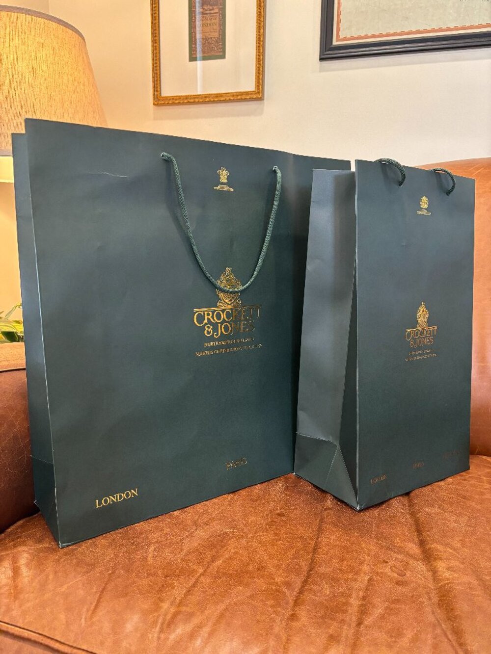 Two Crockett & Jones Shoe Paper Carrier Shopping Bags